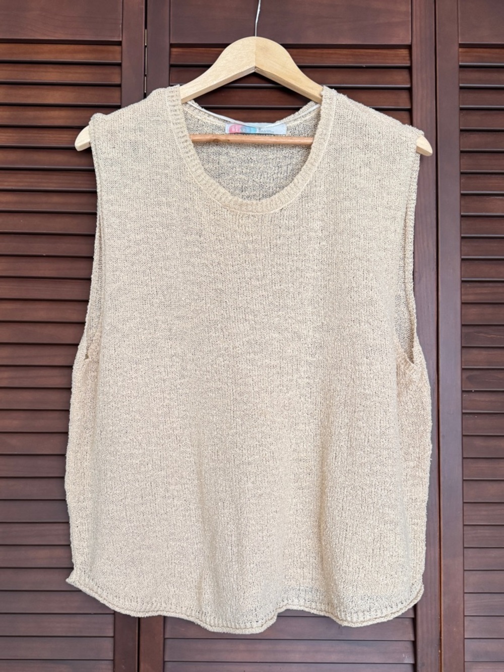 FP Beach M Beige Knit Sleeveless Tank Top, Cotton Nylon Stretch Pullover